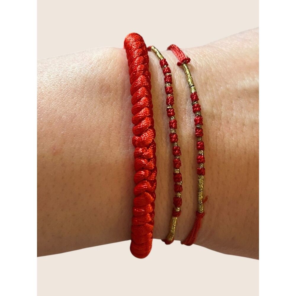📿 RED STRING BRACELET LUCKY PROTECTION KABBALAH BRAIDED GOLD STACK BUNDLE LOT